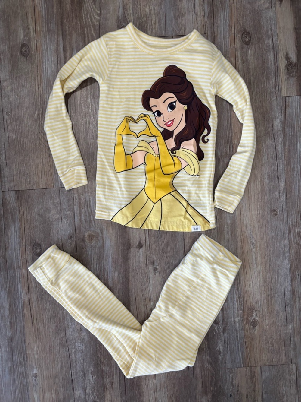 Disney Organic Belle Yellow Striped Pajama Set size 6